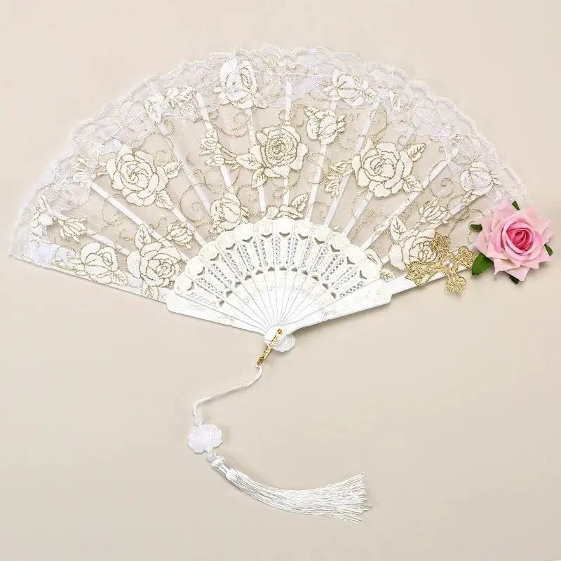 European Lace Embroidered Silk Handheld Fan Retro Decorative Fan