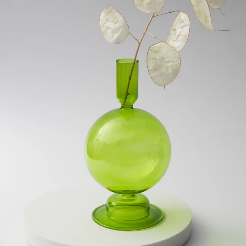 Handmade Nordic Glass Candlestick – Retro Candle Holder & Vase