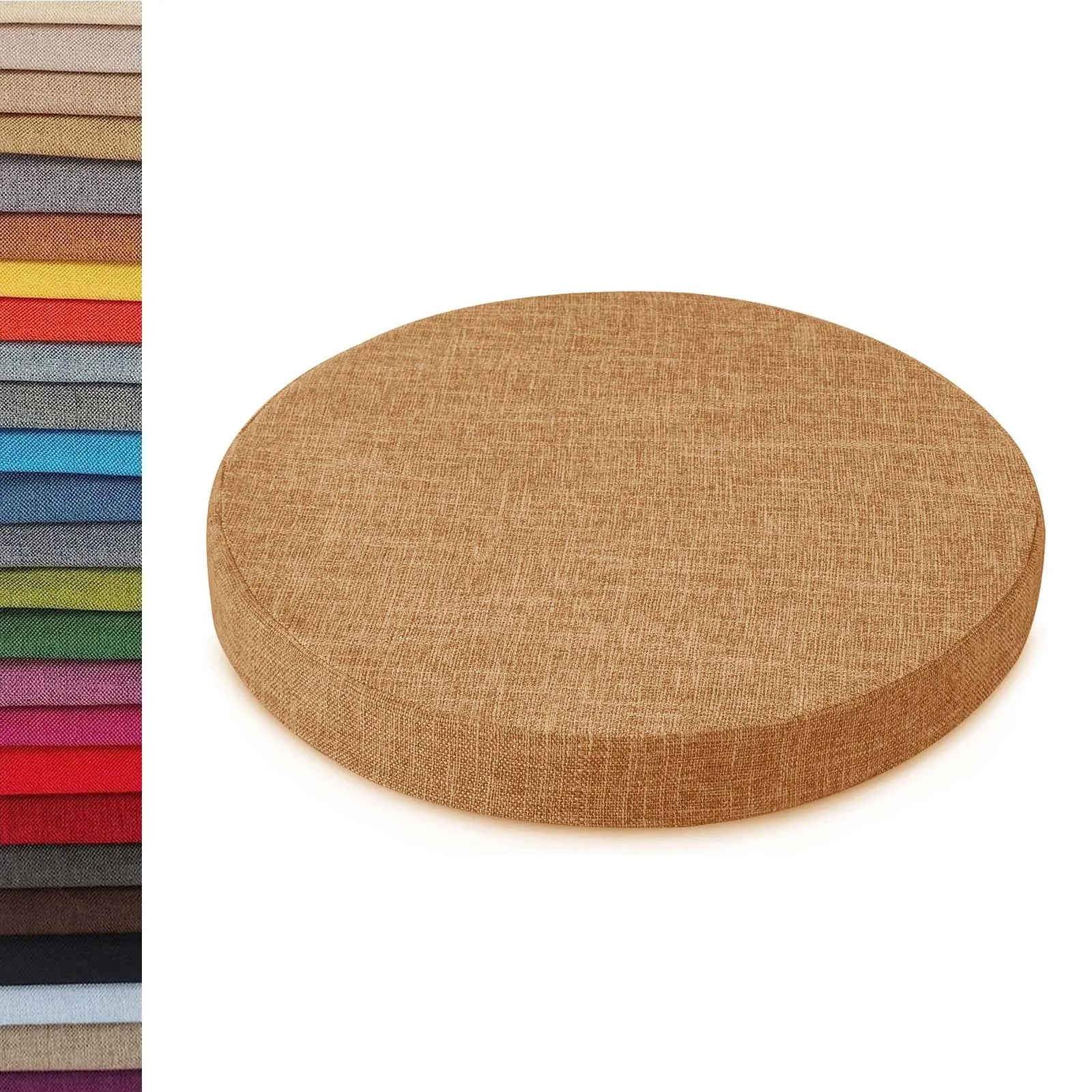 Round Linen Seat Cushion – Breathable PU Foam Pad for Dining & Bar Chairs