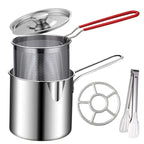 Deep Frying Pot with Strainer Basket & Tongs – Stainless Steel Tempura Frying Pot