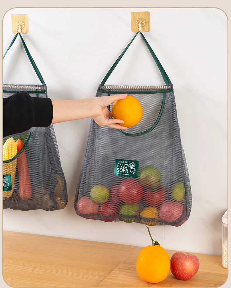 Reusable Kitchen Hanging Mesh Bag – Ventilated Fruit & Vegetable Storage Net for Ginger, Garlic, Potatoes, Onions