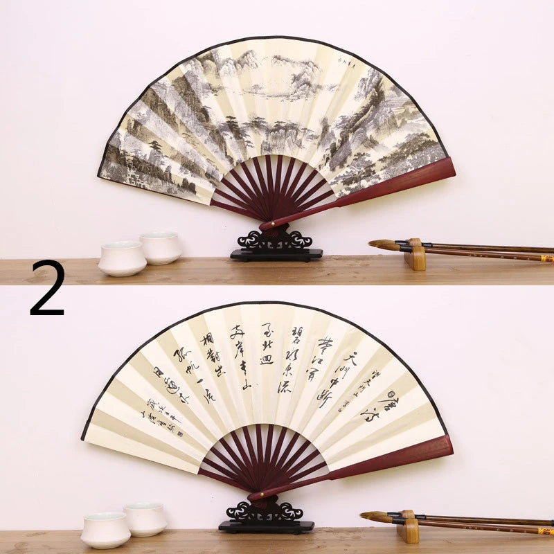 Silk & Bamboo Folding Fan Retro Decorative Handheld Fan 27x48cm