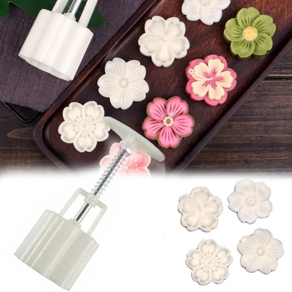 Mooncake Mold Set – Flower-Shaped Plastic Press for Baking & Fondant