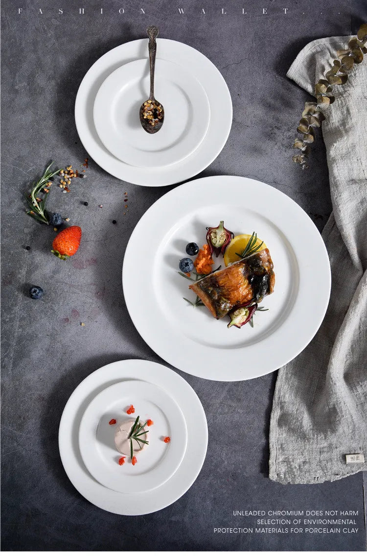 Round Ceramic Plate – Solid Porcelain Tableware for Home & Hotel