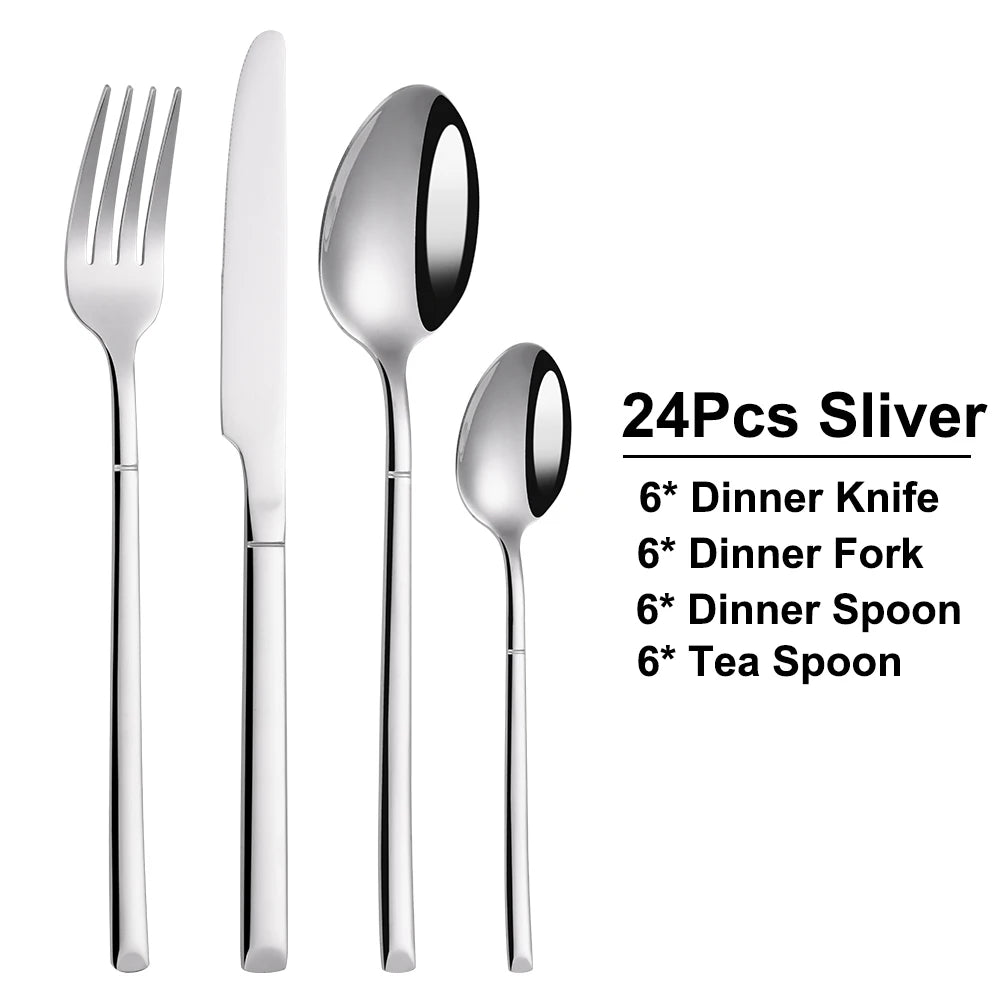 4/6 Piece Stainless Steel Flatware Set – Elegant Silver Dinner Cutlery