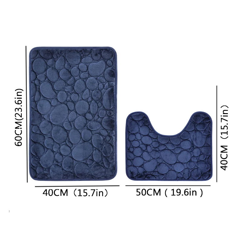 Embroidered Pebble Coral Velvet Bathroom Mat Set U-Shaped Absorbent Foot Rug Two-Piece