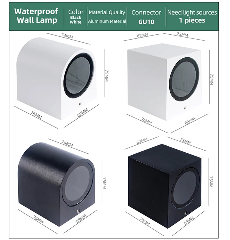 Modern Outdoor Wall Lamp GU10 IP65 Waterproof Aluminum