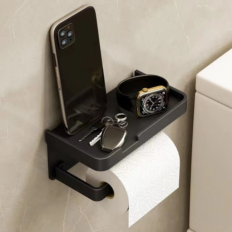 Drill-Free Wall-Mounted Aluminum Toilet Paper Holder Bathroom & Kitchen Tissue Rack