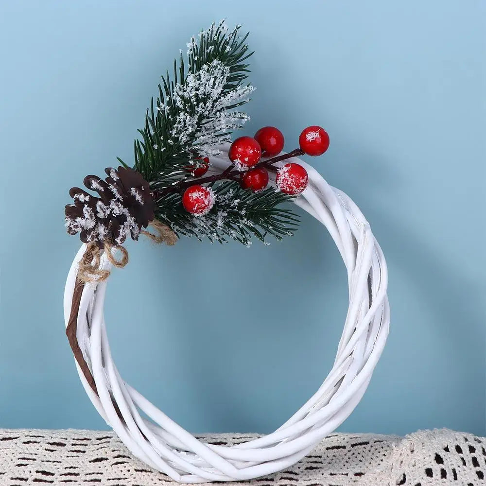 White Wicker Rattan Wreath Ornament Round Christmas Hanging Decor