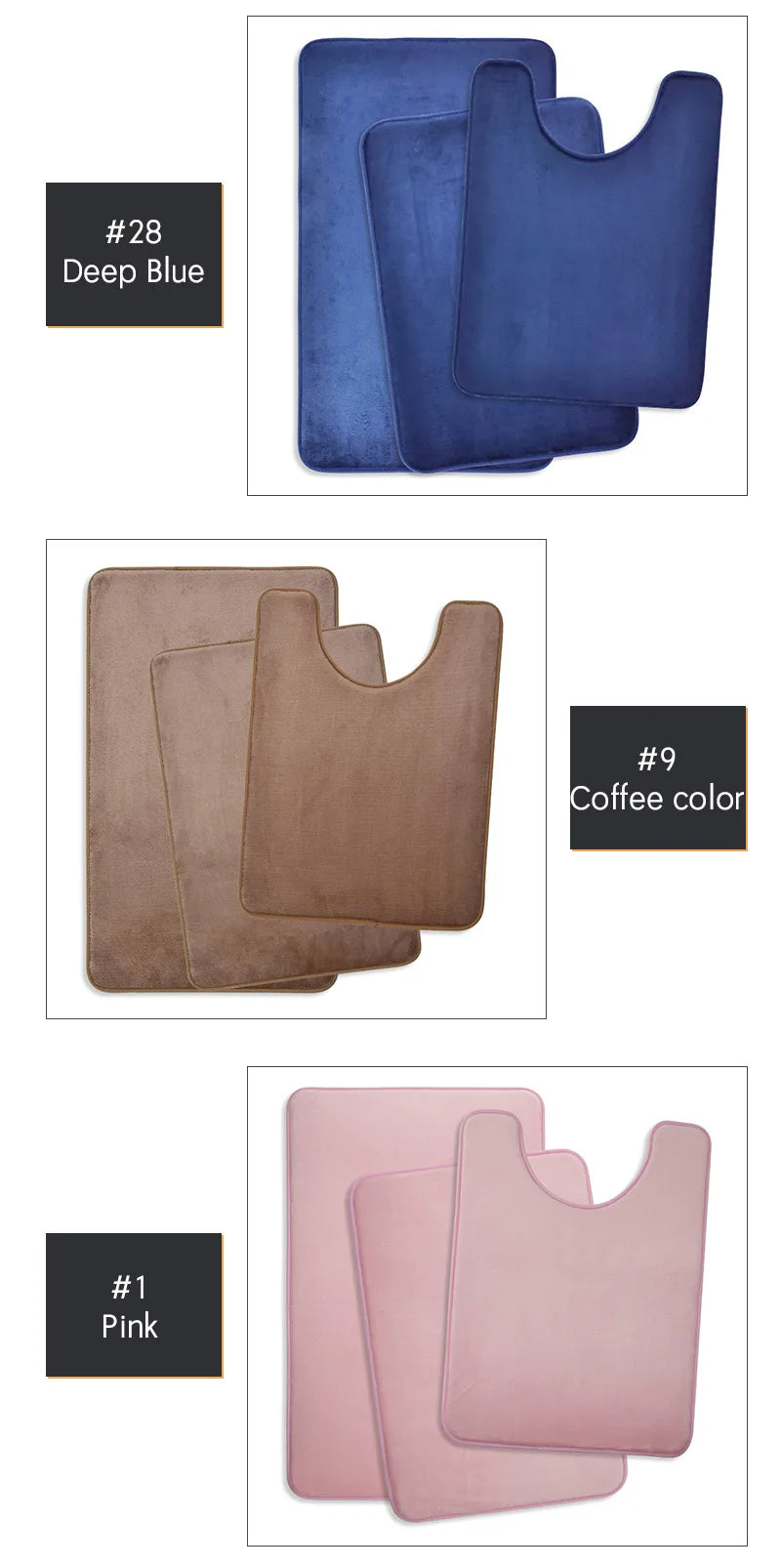 Three-Piece Bathroom Mat Set Non-Slip Microfiber Absorbent Floor Rugs Soft and Comfortable