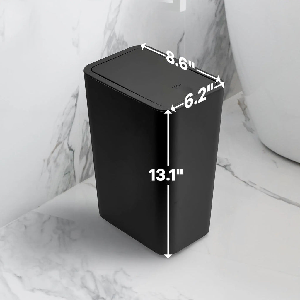 Bathroom Trash Can 10L – Small Plastic Garbage Bin with Press Lid for Toilet, Bedroom & Living Room