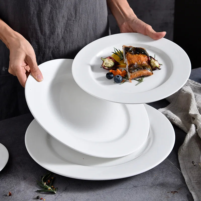 Round Ceramic Plate – Solid Porcelain Tableware for Home & Hotel