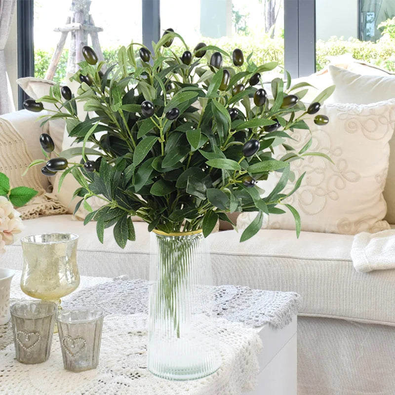 1/3/5Pcs Artificial Olive Leaves Tree Branch with Fruit