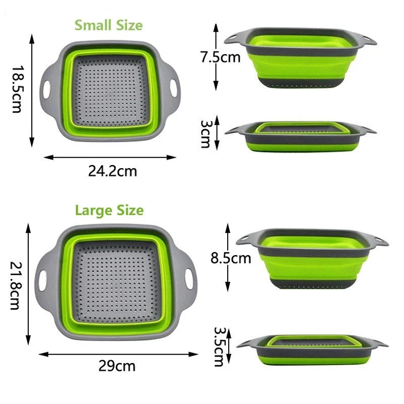 2PCS Silicone Folding Drain Basket – Square & Round Kitchen Strainer