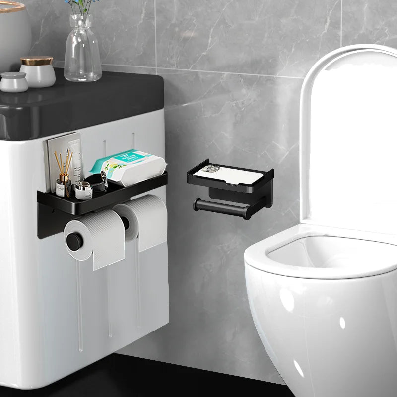 Aluminum Toilet Paper Holder Wall Mount with Shelf & Phone Stand