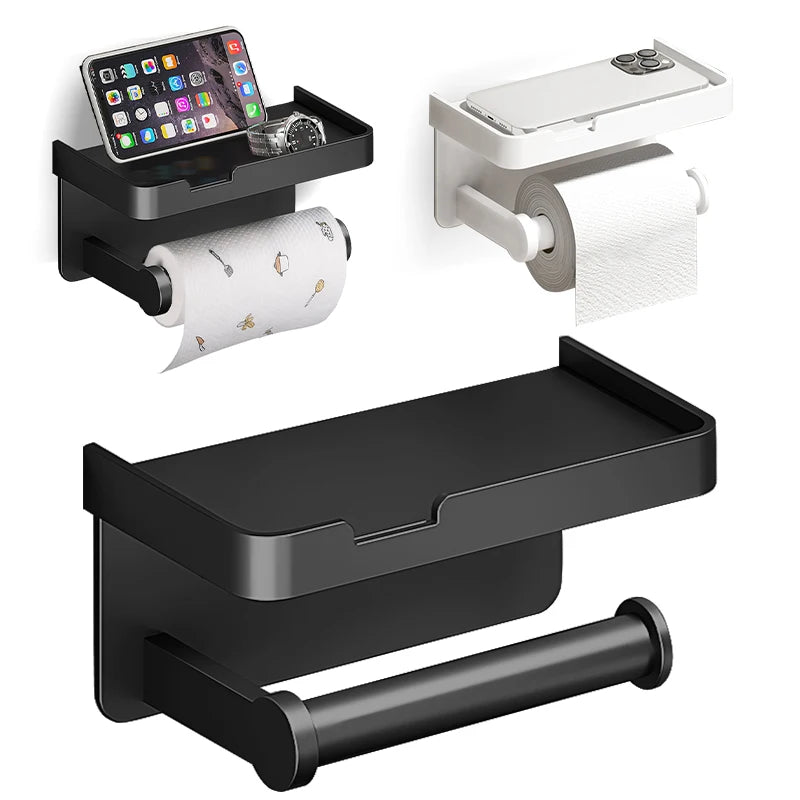Aluminum Toilet Paper Holder Wall Mount with Shelf & Phone Stand
