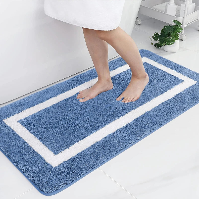 Absorbent Microfiber Bath Mat, Soft Plush Non-Slip Bathroom Rug, Thick Floor Mat for Shower, Toilet & Bedroom