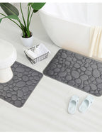 Embroidered Pebble Coral Velvet Bathroom Mat Set U-Shaped Absorbent Foot Rug Two-Piece