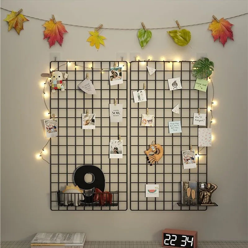 Metal Wall-Mounted Grid Shelf Organizer DIY Photo & Storage Rack