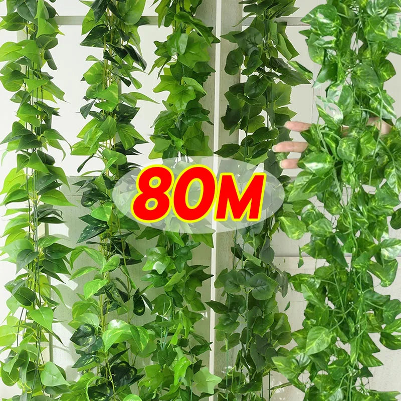 2/80M Artificial Green Leaves Ivy Vine Garland – 30pcs