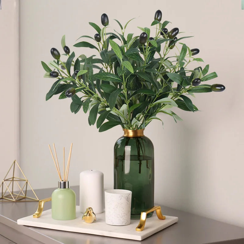 1/3/5Pcs Artificial Olive Leaves Tree Branch with Fruit