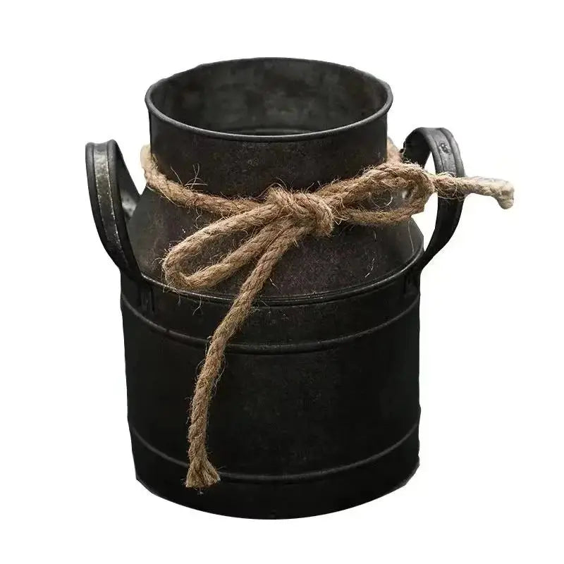 Retro Old Tin Flower Bucket Vintage Metal Vase for Home & Garden Decor