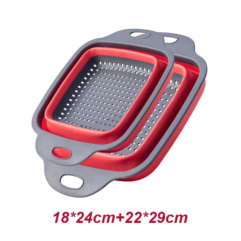 2PCS Silicone Folding Drain Basket – Square & Round Kitchen Strainer