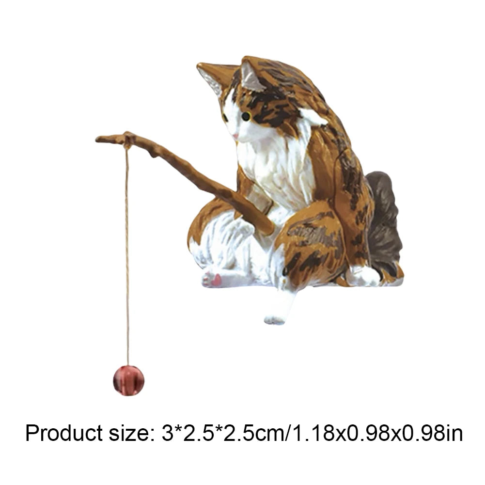 Cute Fishing Cat Figurine PVC Mini Animal Statue Modern Home Decor