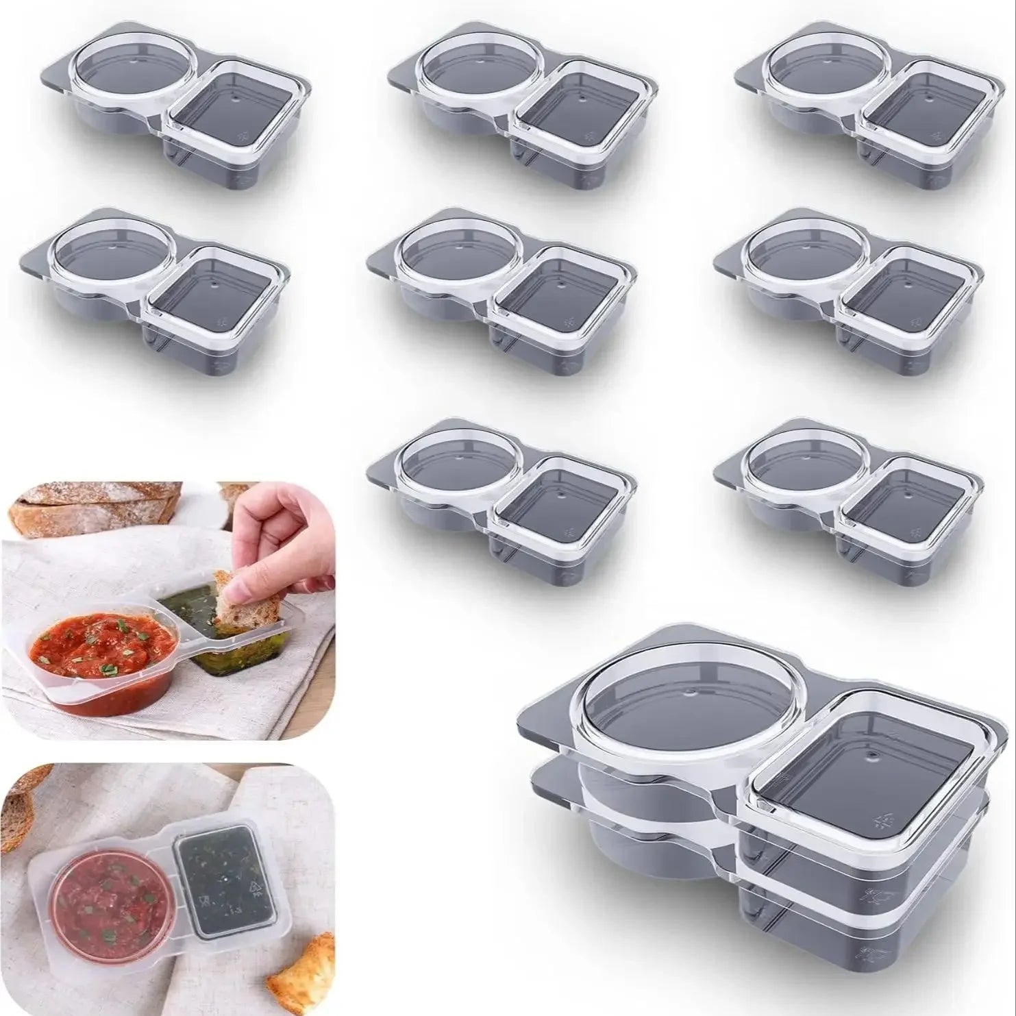 Reusable Double Compartment Snack & Condiment Container – Leak-Proof Plastic Storage Box