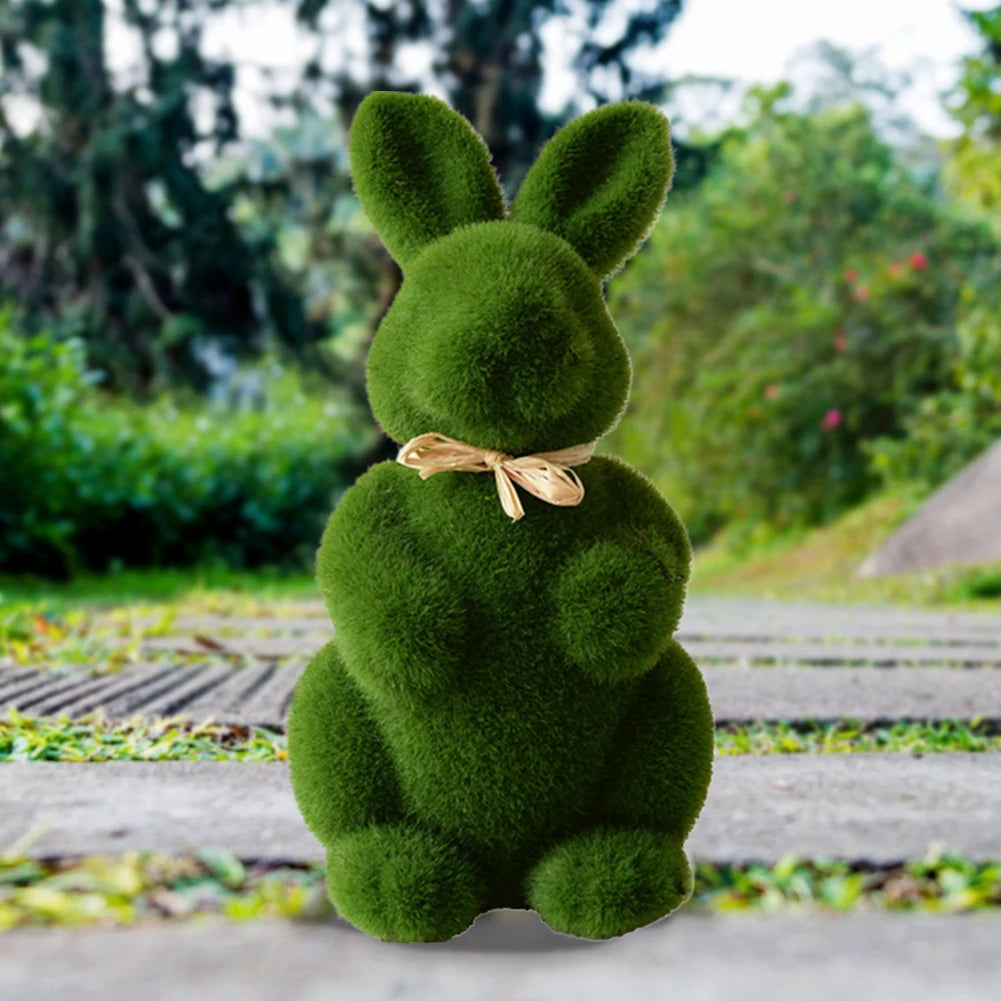 Artificial Moss Easter Bunny Figurine – Cute Foam Flocking Decoration