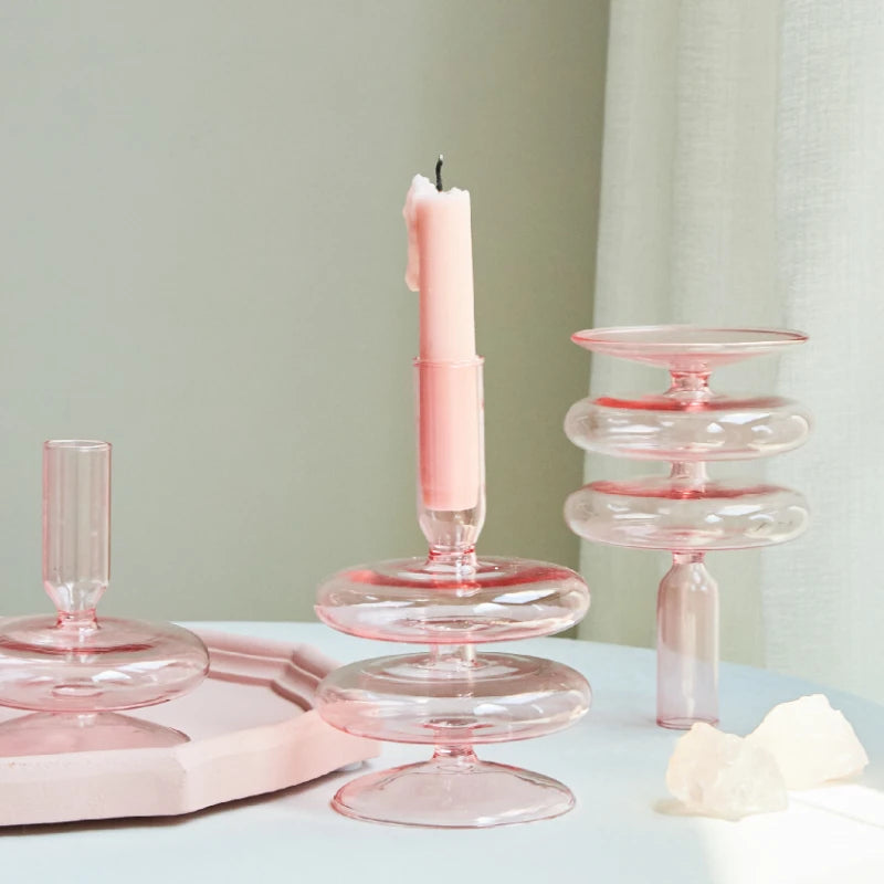Handmade Nordic Glass Candlestick – Retro Candle Holder & Vase