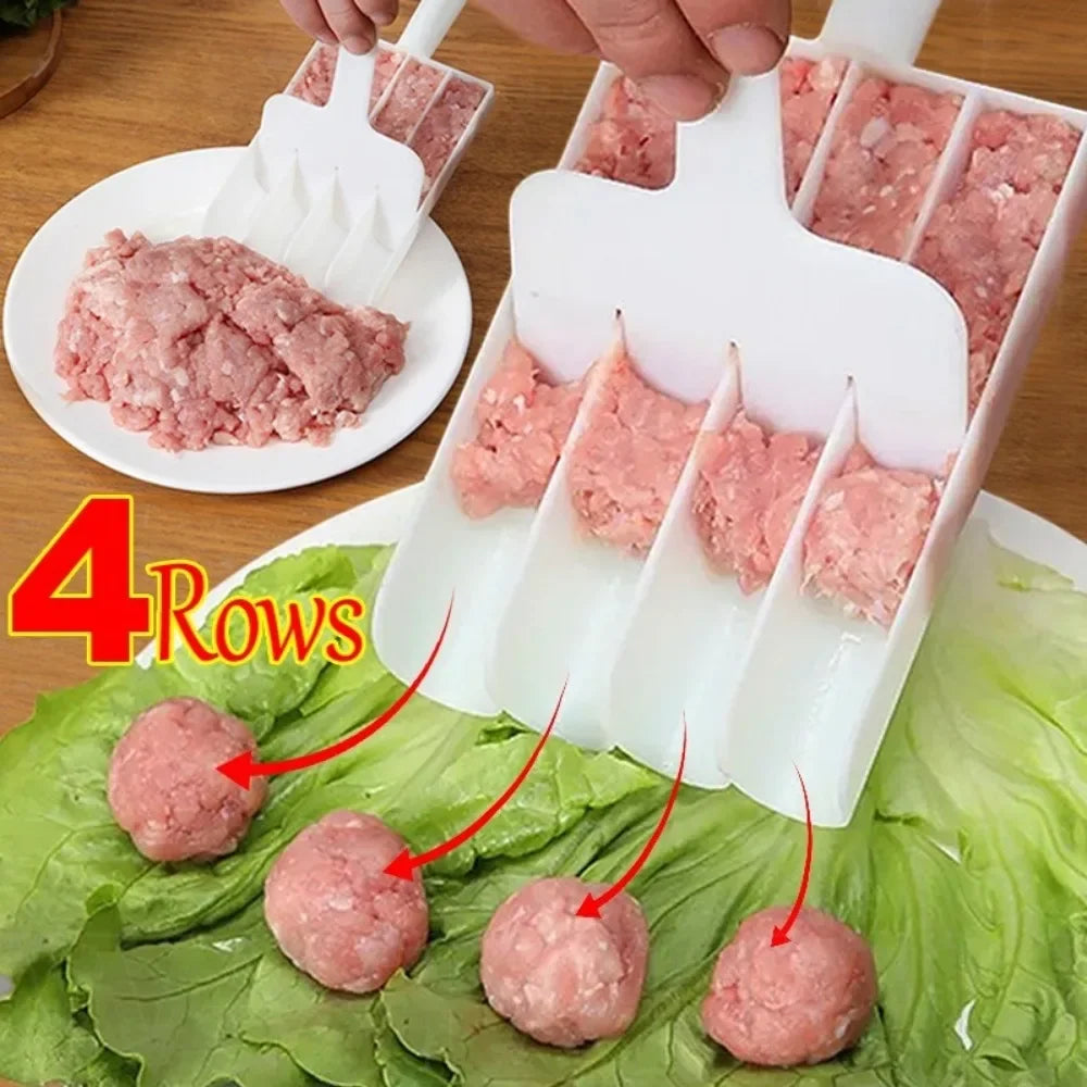 4-Row Meatball Maker – Plastic Patty & Fish Ball Scoop for Homemade Meatballs