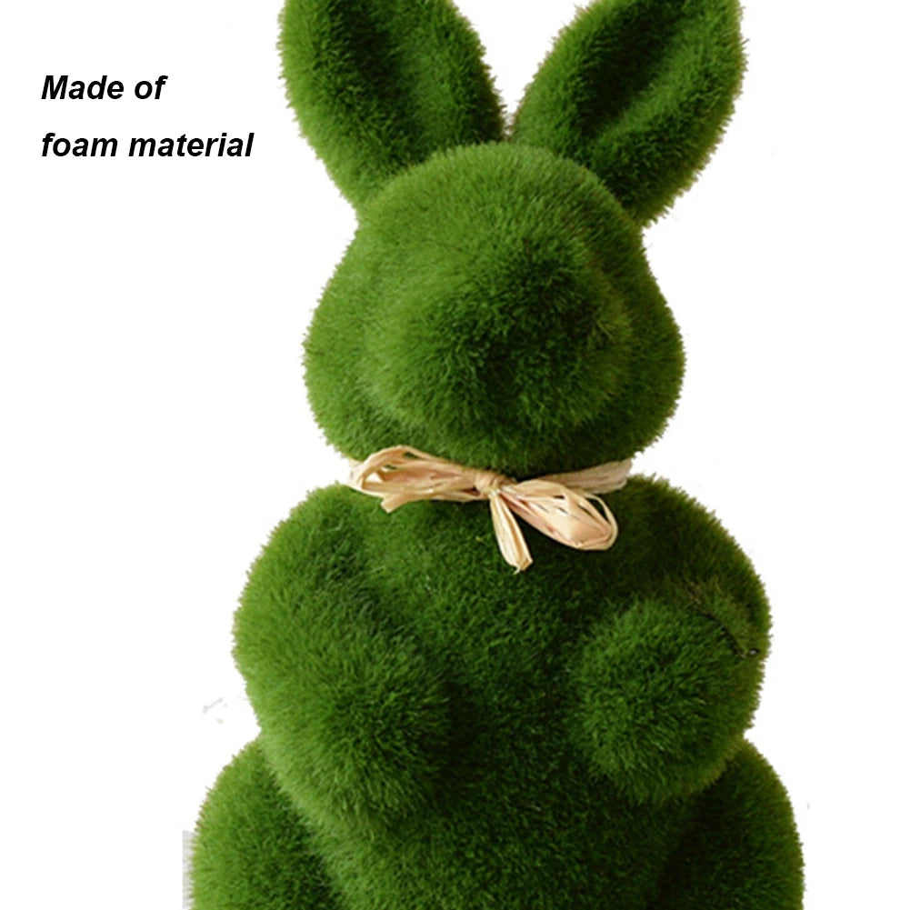 Artificial Moss Easter Bunny Figurine – Cute Foam Flocking Decoration