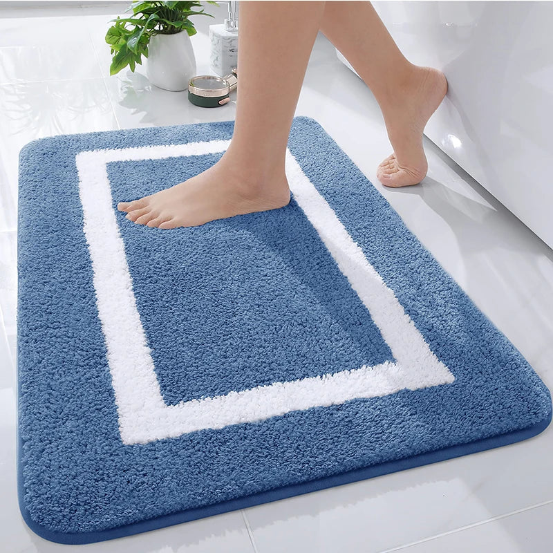 Absorbent Microfiber Bath Mat, Soft Plush Non-Slip Bathroom Rug, Thick Floor Mat for Shower, Toilet & Bedroom