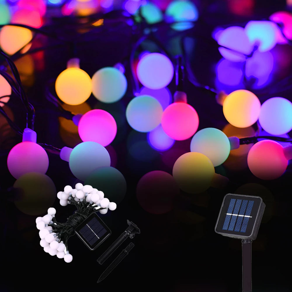 Solar LED Ball String Lights 5M IP65 Waterproof Holiday Decor