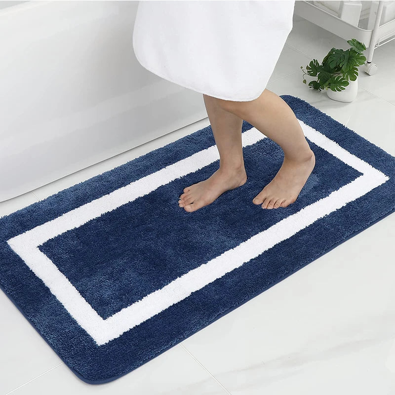 Absorbent Microfiber Bath Mat, Soft Plush Non-Slip Bathroom Rug, Thick Floor Mat for Shower, Toilet & Bedroom