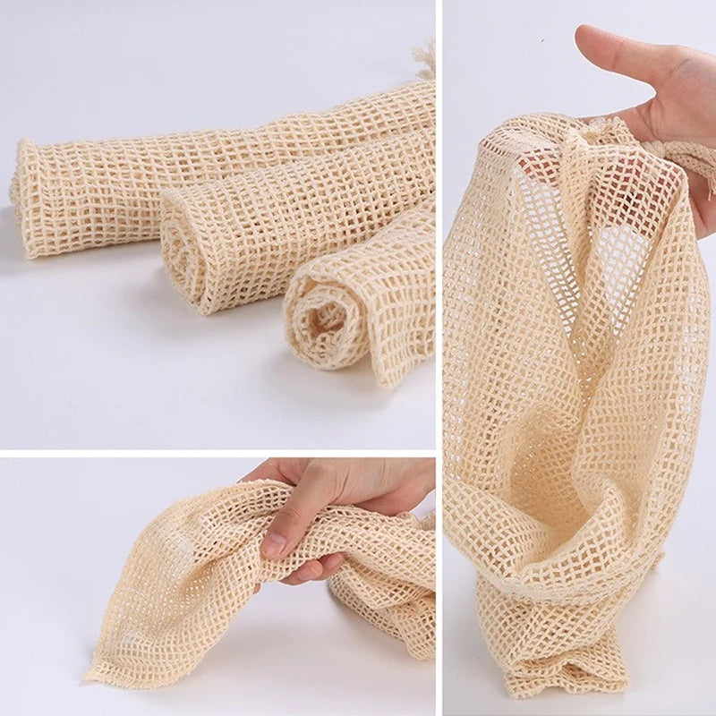 Reusable Cotton Mesh Vegetable Bags – 3 Sizes, Eco-Friendly Produce Storage