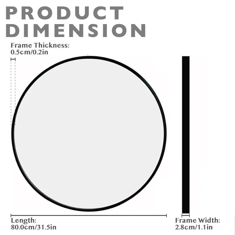 Sleek Black Nordic Round Wall Mirror for Elegant Home Décor