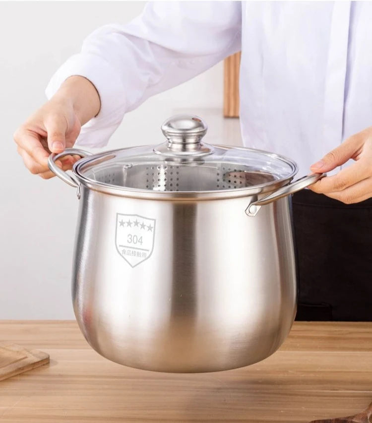 22cm Stainless Steel Stock Pot with Glass Cover – Soup & Kitchen Tool