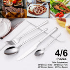 4/6 Piece Stainless Steel Flatware Set – Elegant Silver Dinner Cutlery