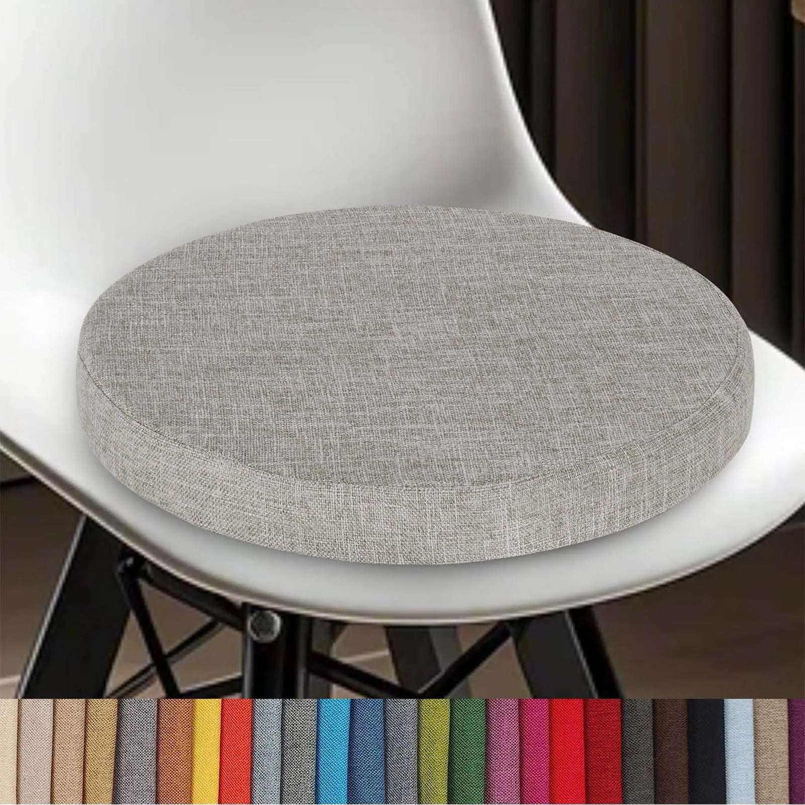 Round Linen Seat Cushion – Breathable PU Foam Pad for Dining & Bar Chairs