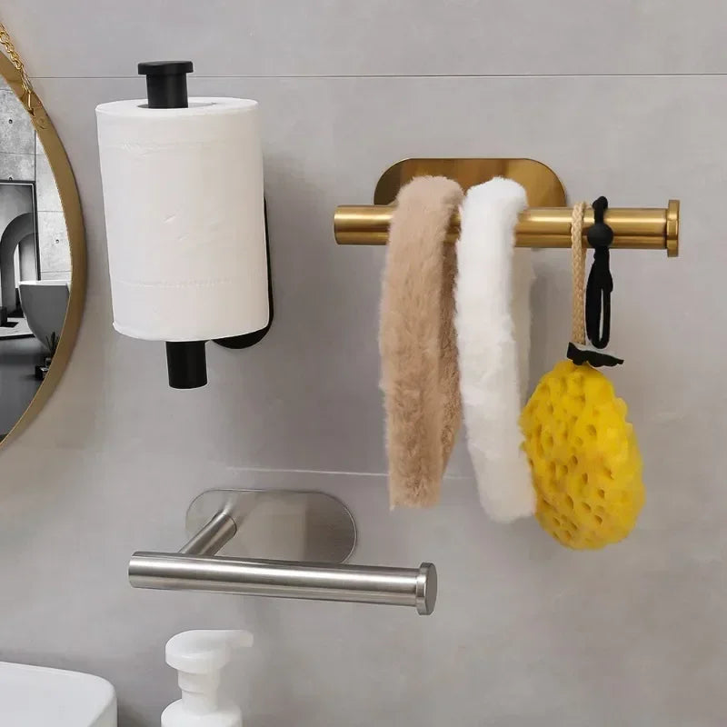 Self Adhesive Toilet Paper Holder Gold Stainless Steel