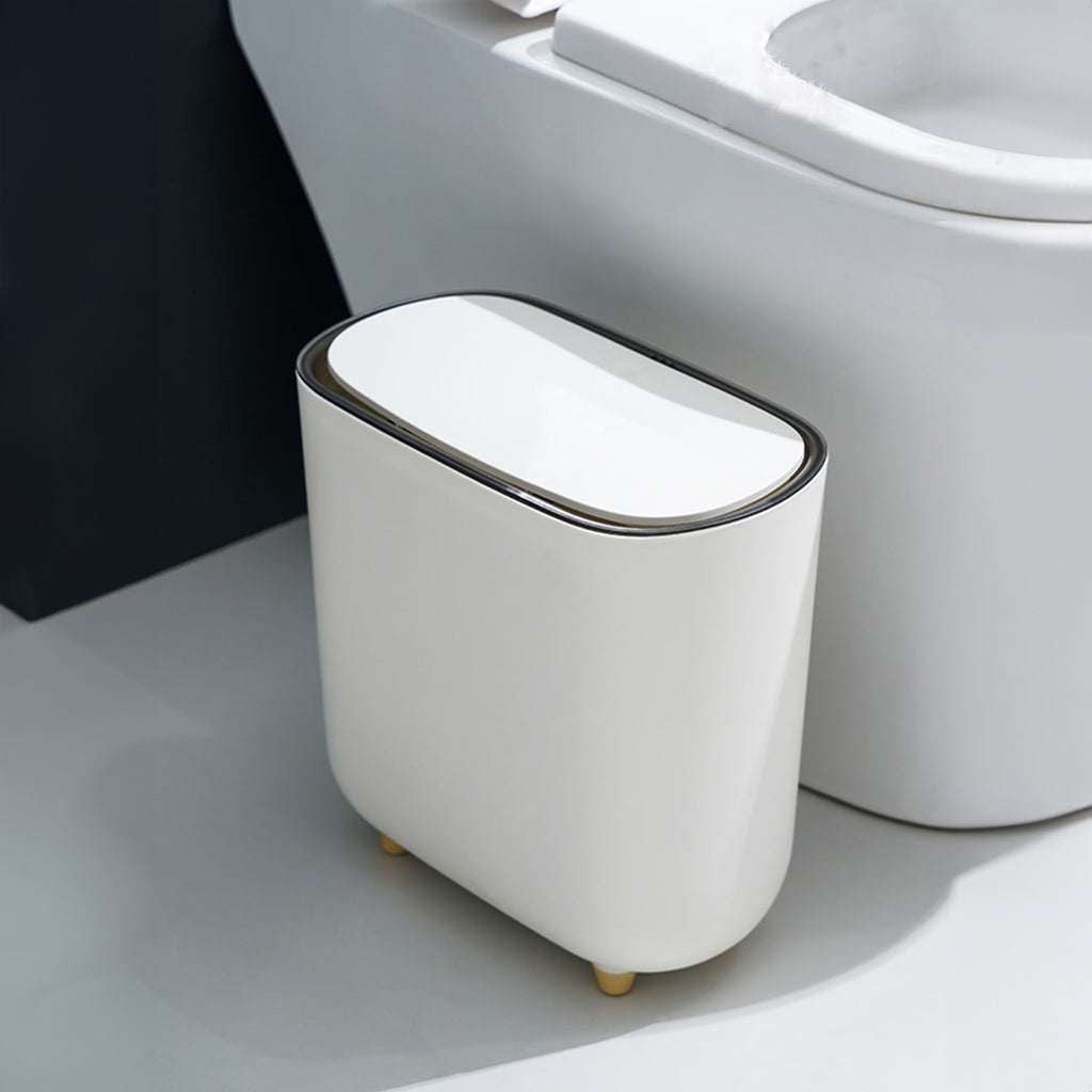 Narrow Press Ring Trash Can with Lid – Bathroom Gap Garbage Bin for Sorting