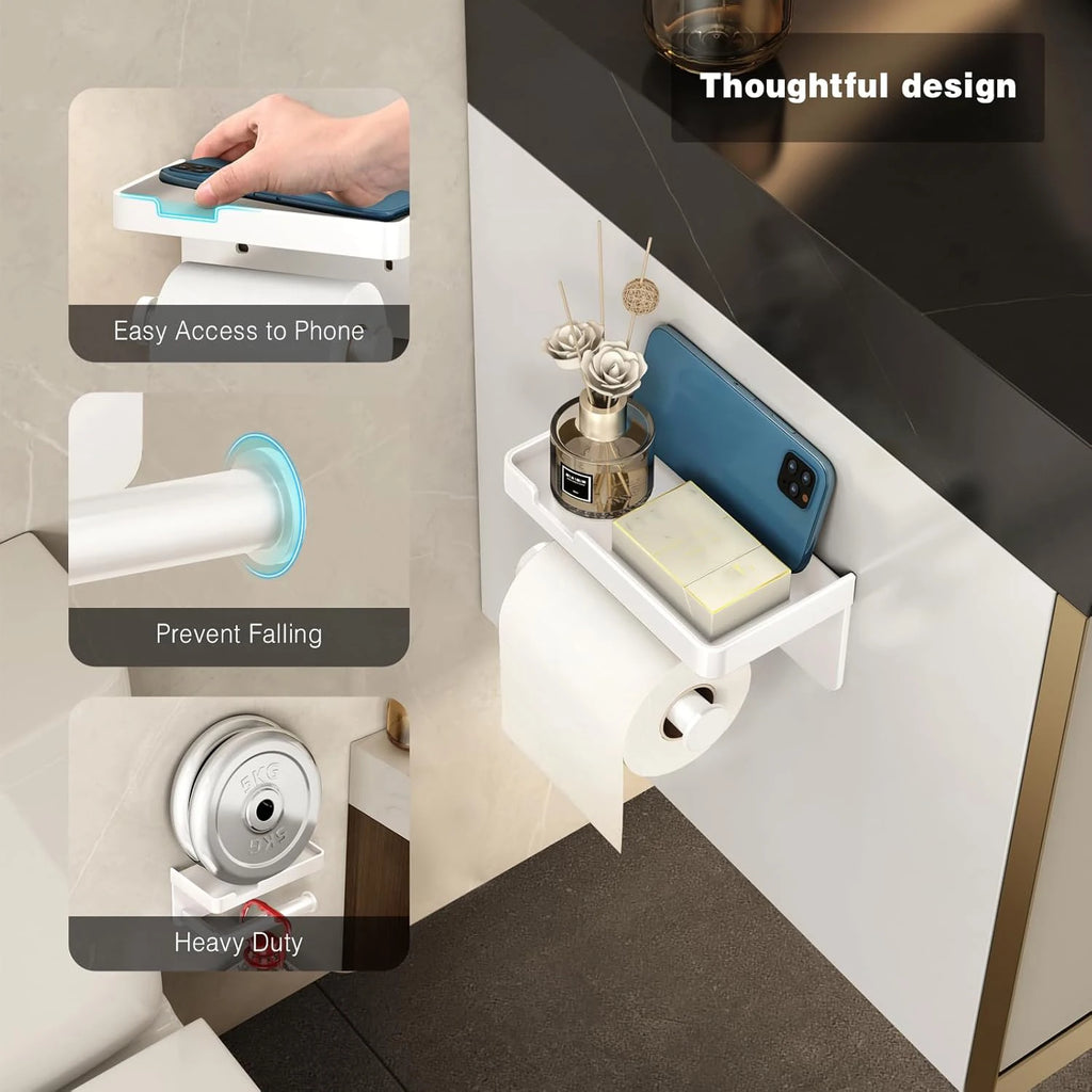 Wall-Mounted Toilet Paper Holder with Mobile Phone Shelf Bathroom & Kitchen Roll Rack