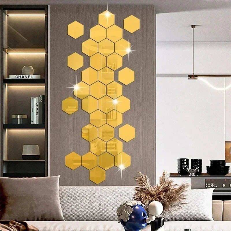 Elegant Hexagon Acrylic Mirror Wall Stickers for Stylish Home Decor