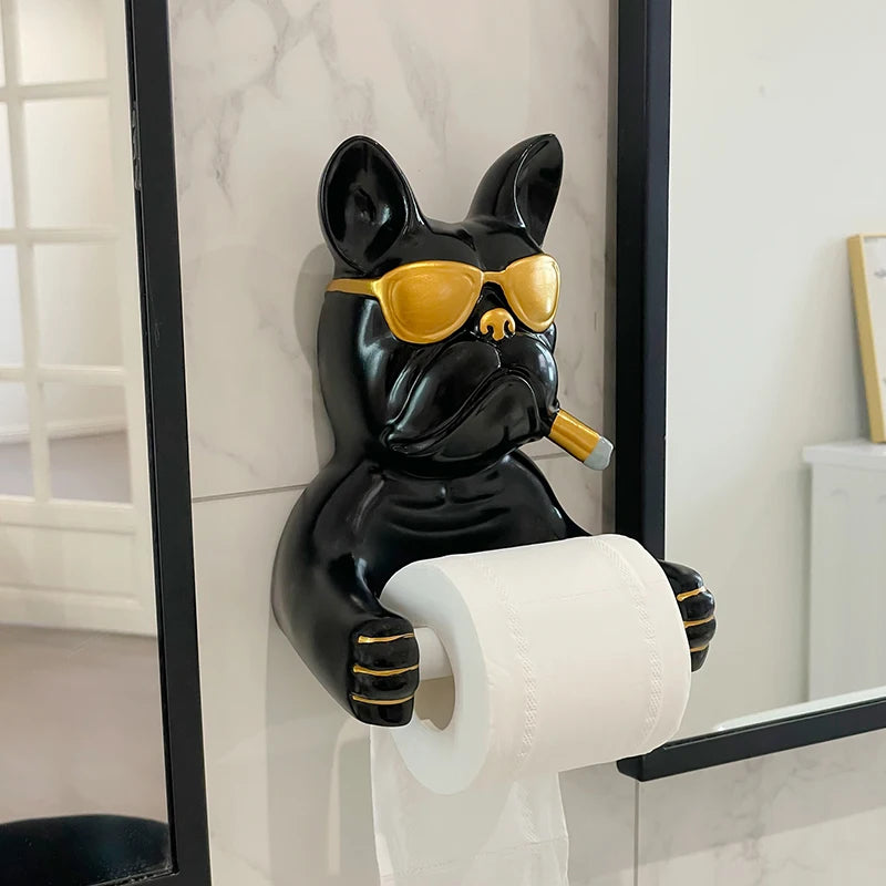 French Bulldog Toilet Paper Holder Wall-Mounted Resin Bathroom Roll Rack