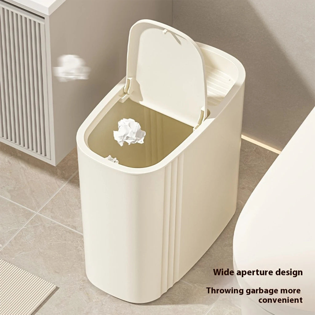 Large Capacity Bathroom Trash Can with Lid – Odor-Sealing Plastic Waste Bin for Bathroom