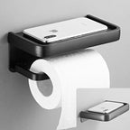 Wall-Mounted Aluminum Toilet Paper Holder with Mobile Phone Shelf Bathroom Storage Rack