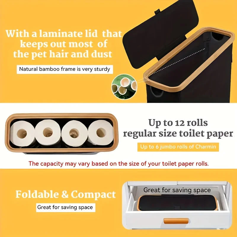 Foldable Toilet Paper Holder with Lid Large Capacity Bathroom