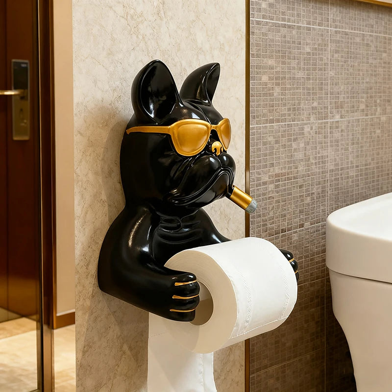 French Bulldog Toilet Paper Holder Wall-Mounted Resin Bathroom Roll Rack